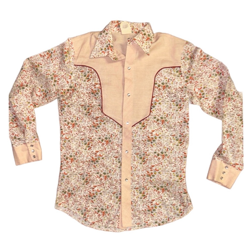 Kid Kountry ~ Vintage ~ Boys Size 18 (X-Large) ~ Western ~ Brown Floral ~ Shirt